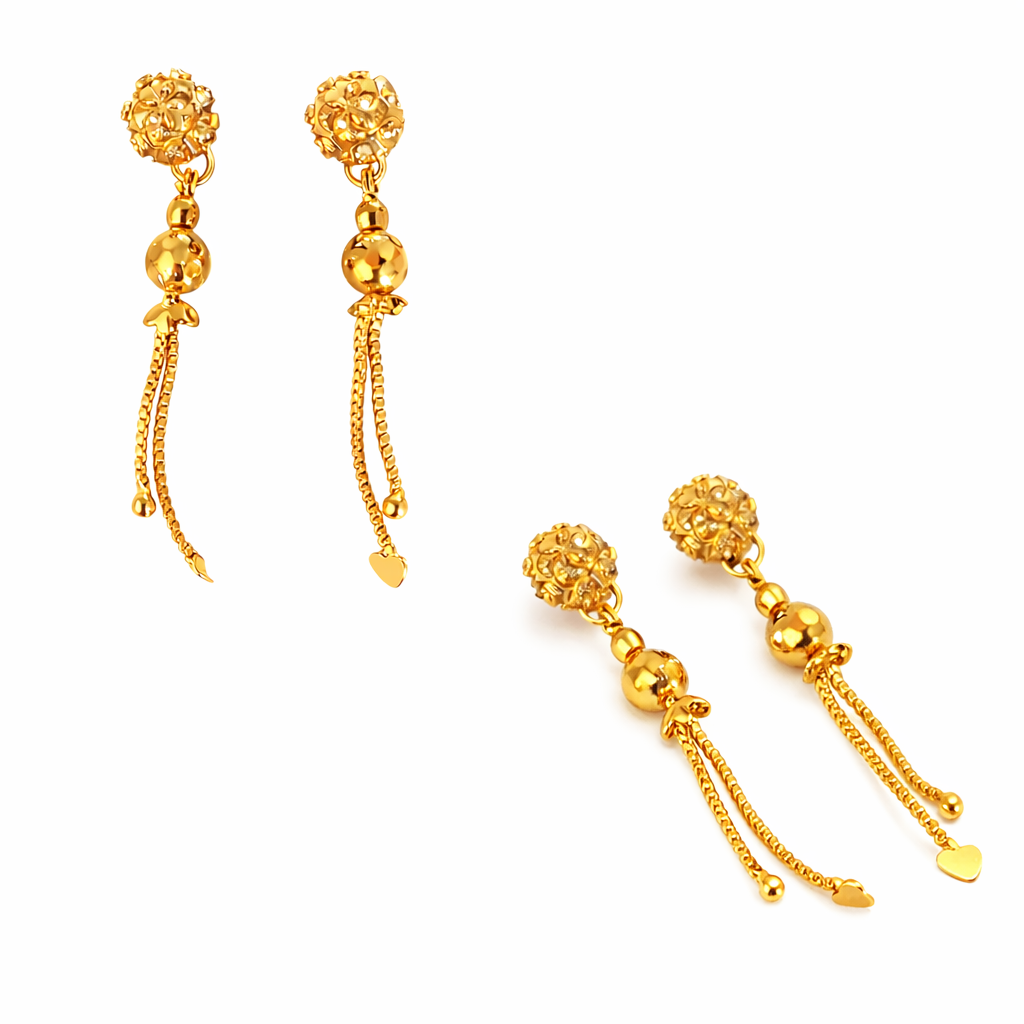 Bestfeel Elegant Gold Plated Dangle Earrings for Women | Floral Stud with Chain Tassel & Heart Charm | Lightweight Fashion Jewellery