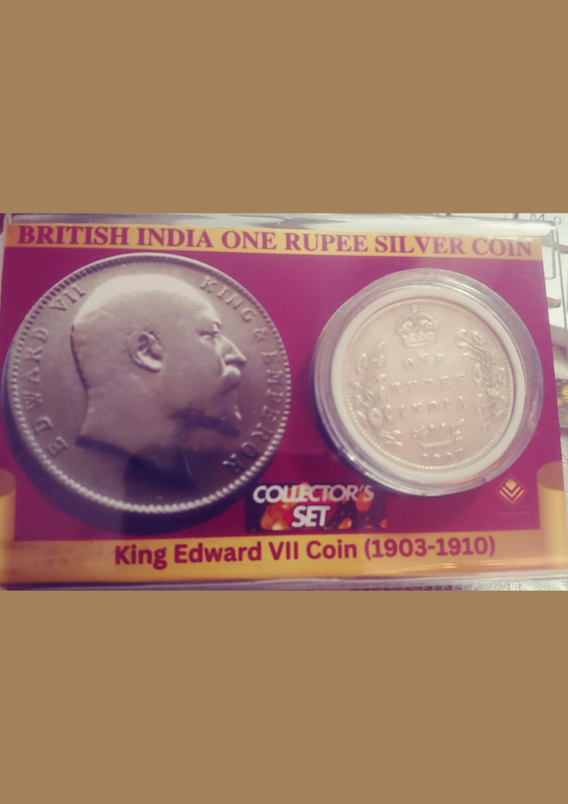 1907 KING EDWARD VII 1 RUPEE SILVER COIN COLLECTOR'S SET (Non-returnable)