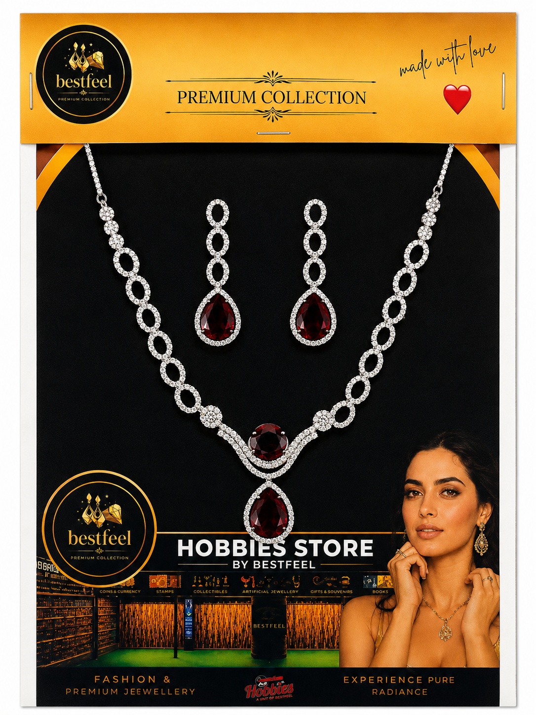 Elegant American Diamond Necklace Set for Women | Silver-Tone Crystal Jewellery Set with Teardrop Stone Pendant & Matching Earrings | Wedding, Party & Festive Wear