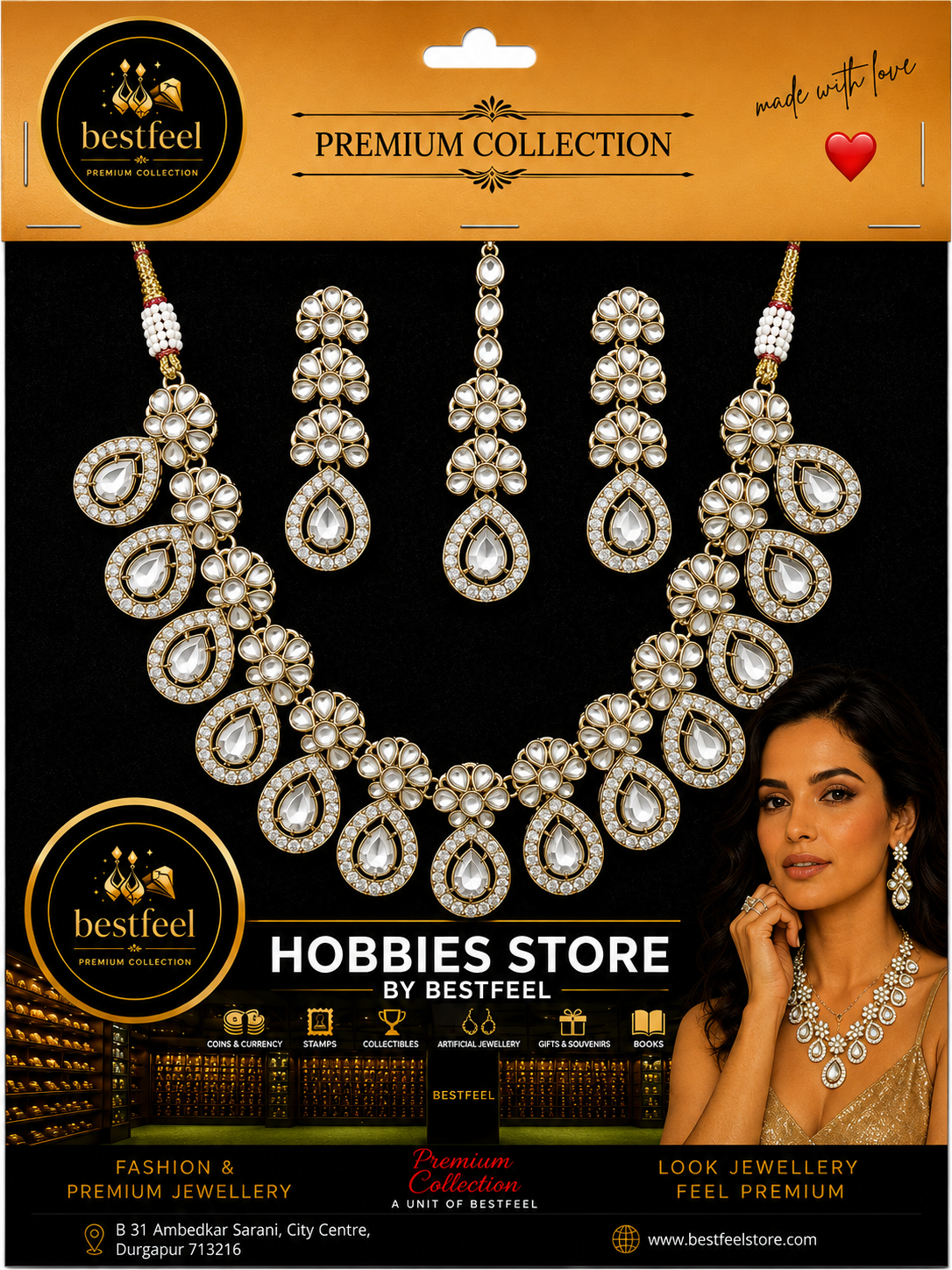 Bestfeel Premium Kundan & American Diamond Necklace Set for Women | Ruby Red Teardrop Stone Bridal Jewellery Set with Matching Earrings & Maang Tikka | Wedding, Festive & Party Wear