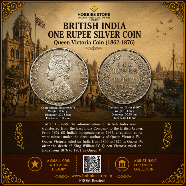 1862 QUEEN VICTORIA COLLECTOR'S SET 1 RUPEE SILVER COIN