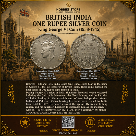 King George VI One Rupee Silver Coin (1938-1945) (Demonetized & Collectible Category)