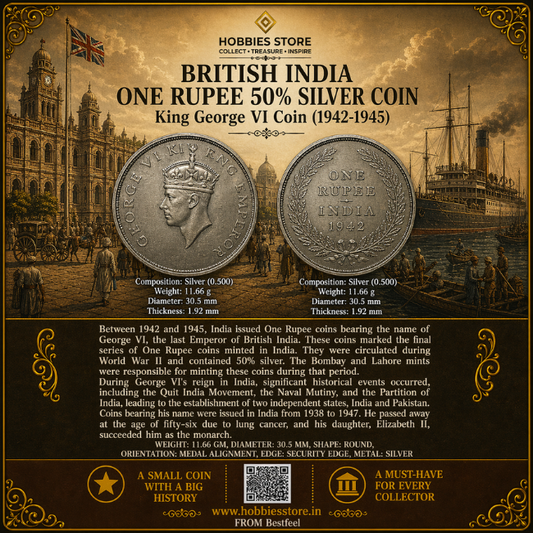 King George VI One Rupee 50% Silver Coin (1942-1945) (Demonetized & Collectible Category)