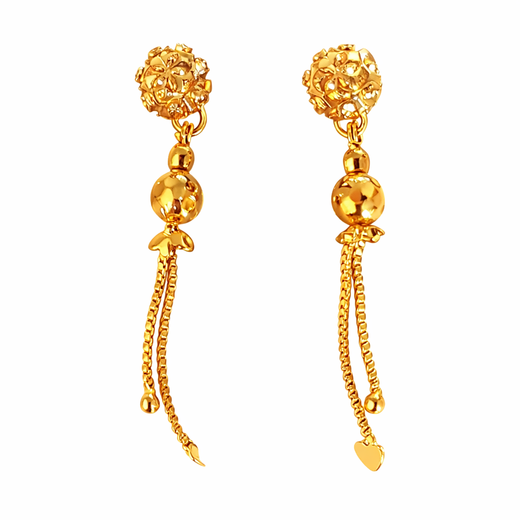 Bestfeel Elegant Gold Plated Dangle Earrings for Women | Floral Stud with Chain Tassel & Heart Charm | Lightweight Fashion Jewellery