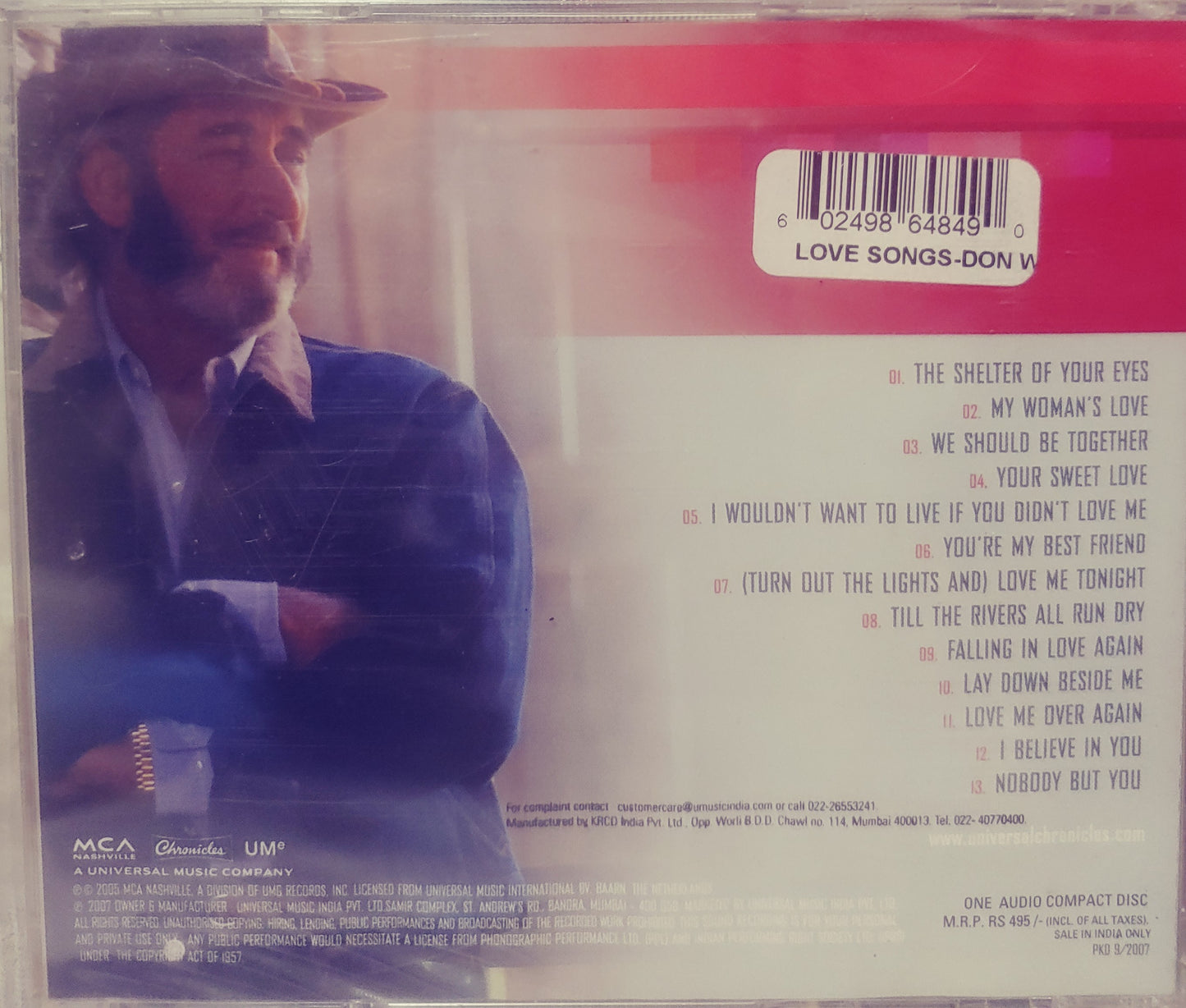 Don Williams Audio CD - Album "LOVE SONGS"(2005), Don Williams (Love Songs)