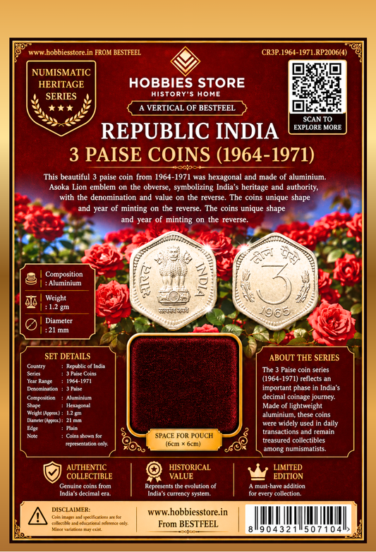 Republic India Three (3) Paise Coin Collector's Set ( 1964-1971)