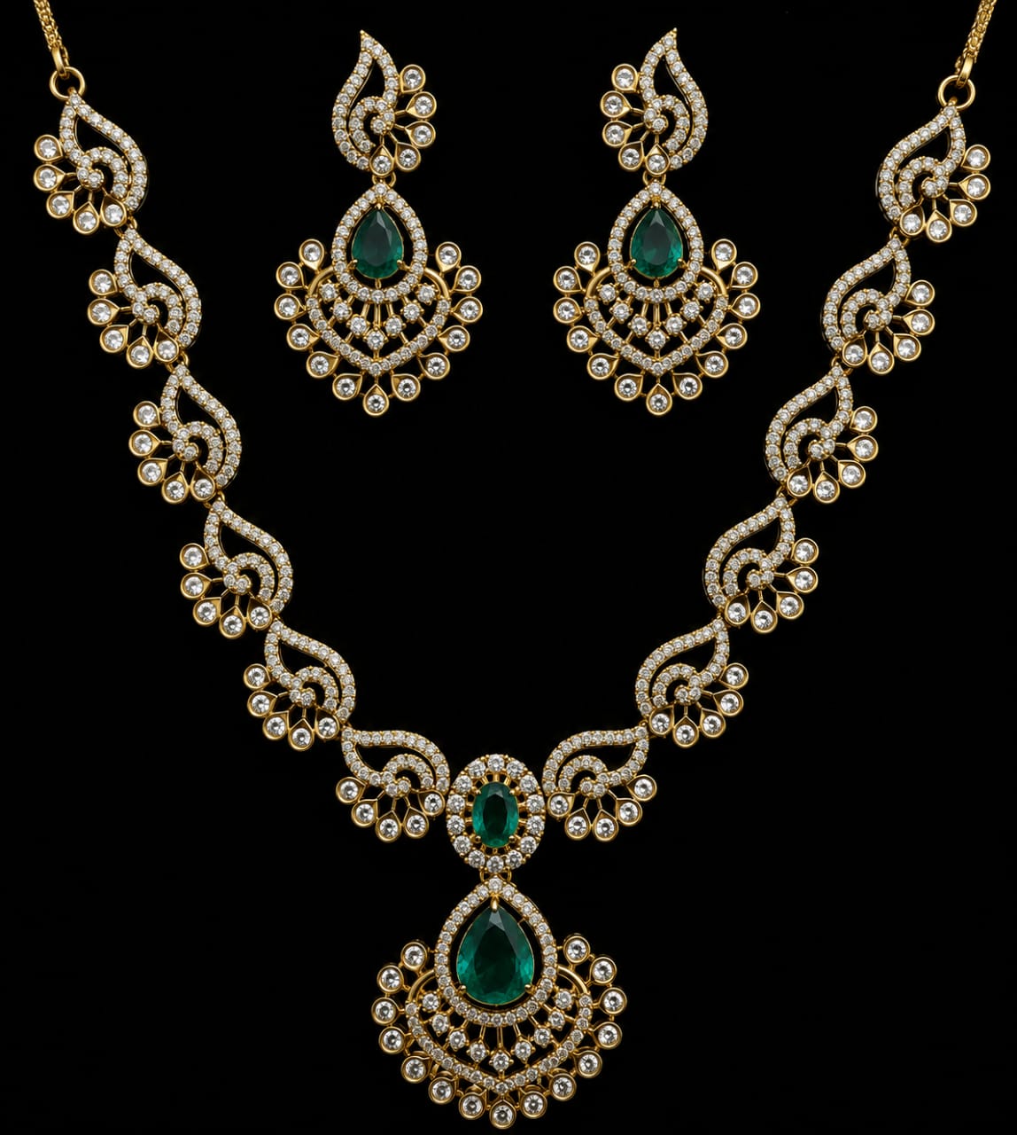 Gold-Plated American Diamond Necklace Set with Earrings | Bridal Jewellery