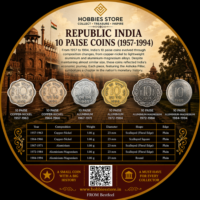 Republic India 10 Paise Coins Collector's Set (1957-1998)