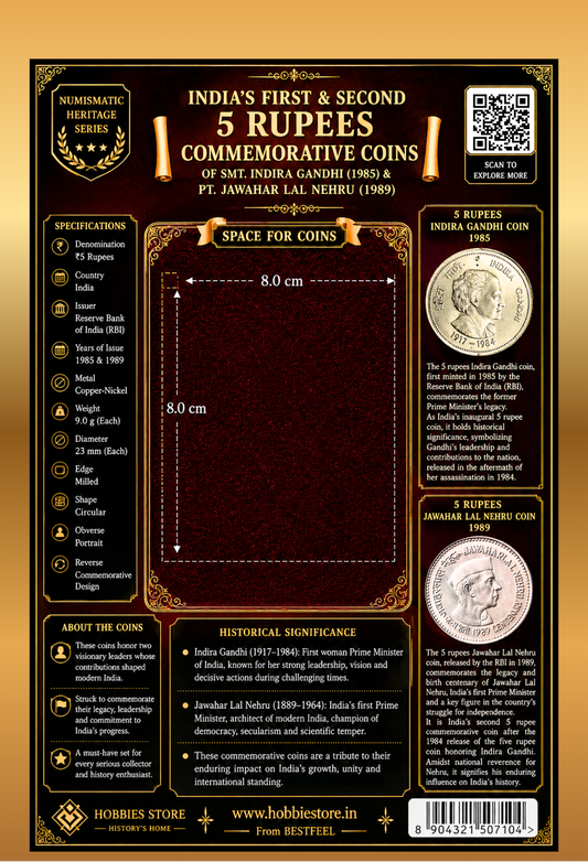 5 Rs. Commemorative Coins of Pt.Jawahar Lal Nehru & Smt.Indira Gandhi (1989/1985) (Demonetized & Collectible Category)