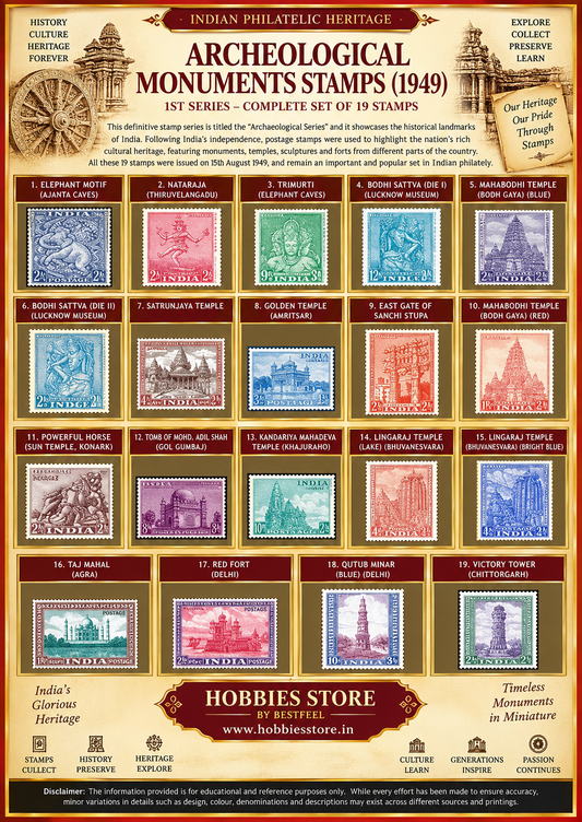 Archeological Monuments Stamps (1949) (Complete set of 19 stamps) (Rare)