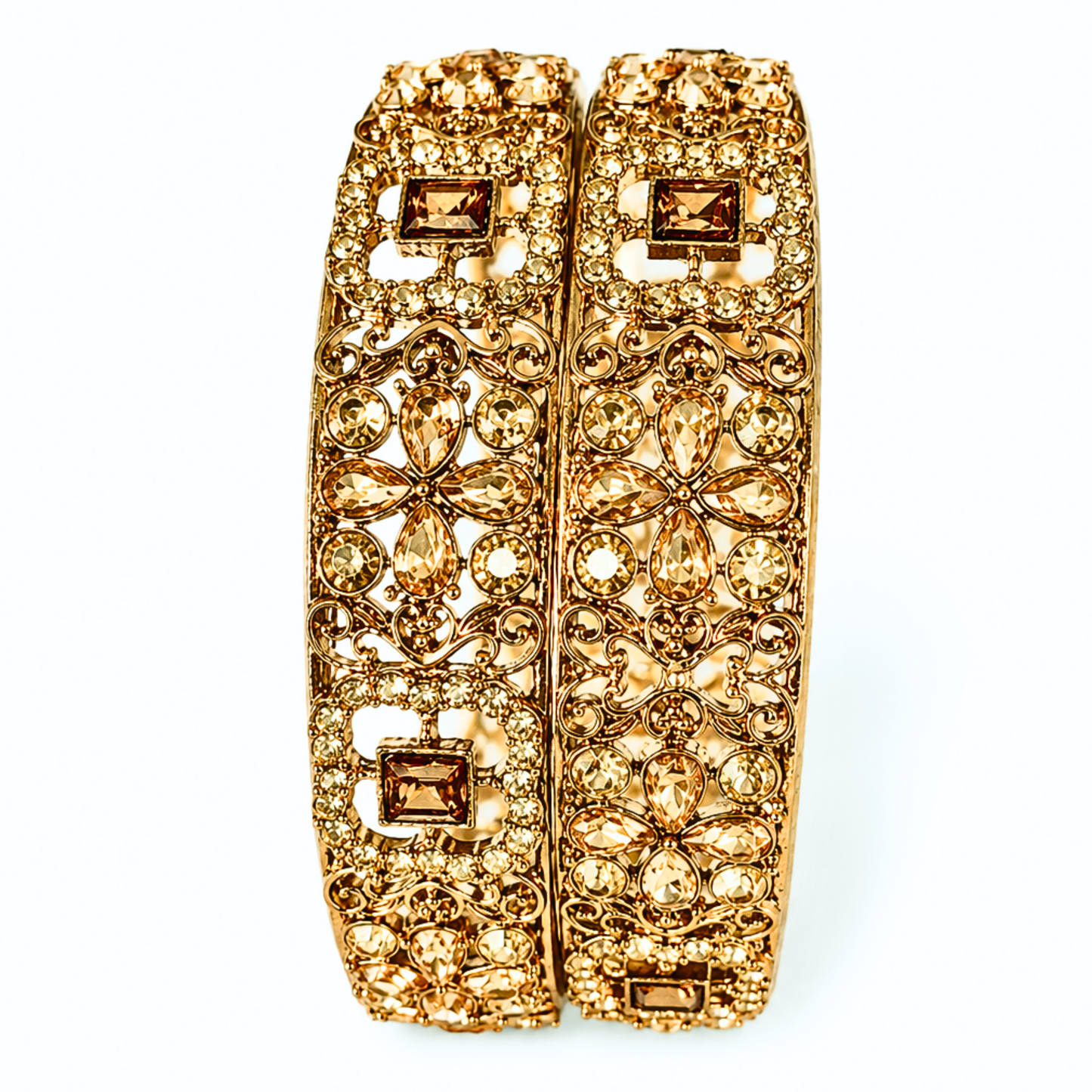 Elegant Gold-Tone Floral Crystal Studded Wide Bangles for Women | Designer Ethnic Kada Pair | Wedding & Festive Fashion Jewellery