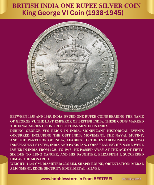 King George VI One Rupee Silver Coin (1938-1945) (Demonetized & Collectible Category) (Non-returnable)