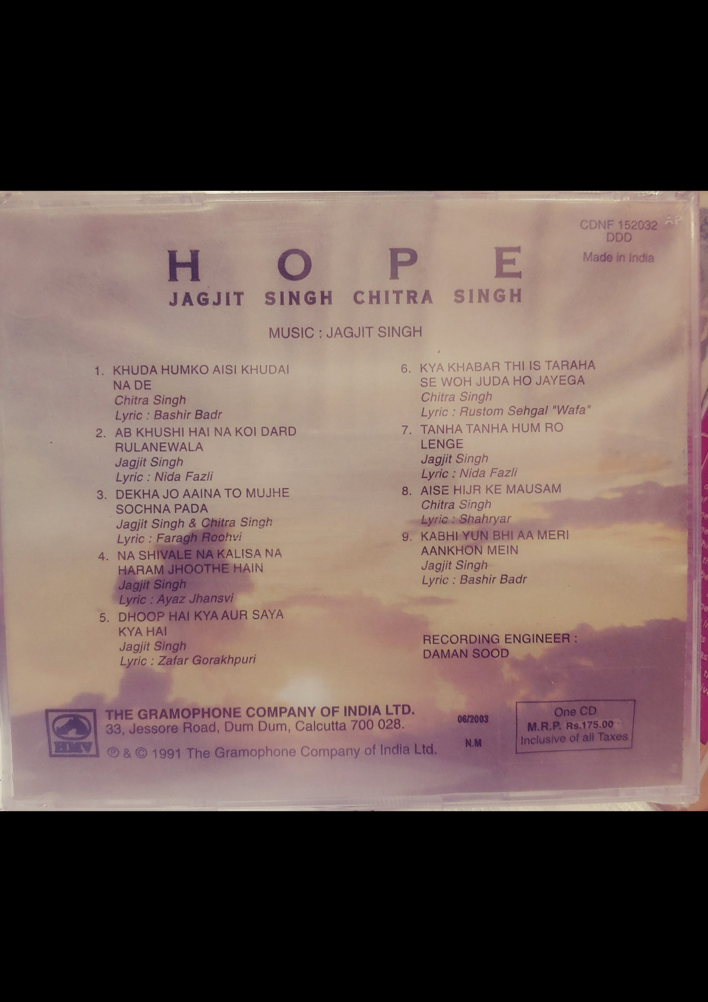 Jagjit Singh & Chitra Singh Audio CD -Album "HOPE" (1991)