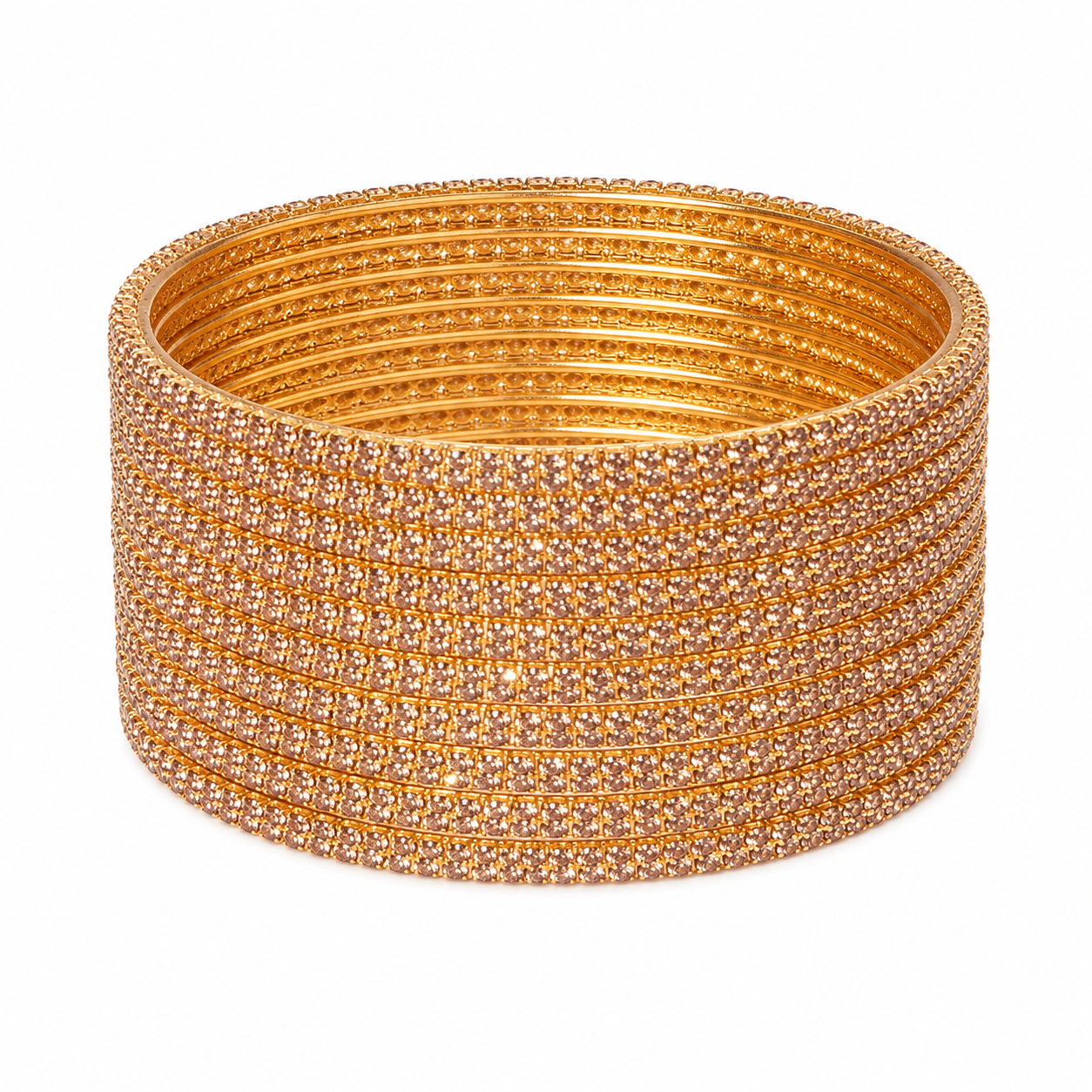 Elegant Gold-Tone & Mehndi tone Crystal Studded Bangles Set for Women | Slim Designer Stackable Bangles | Wedding, Festive & Traditional Fashion Jewellery
