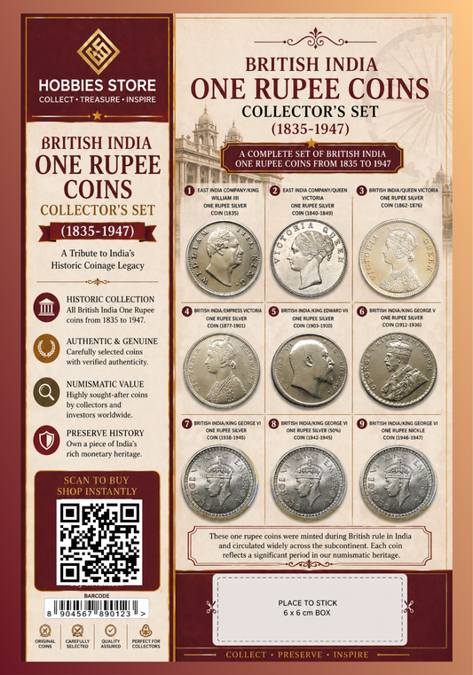ALL ONE RUPEE COINS OF BRITISH INDIA COLLECTOR'S SET (9 silver coins)