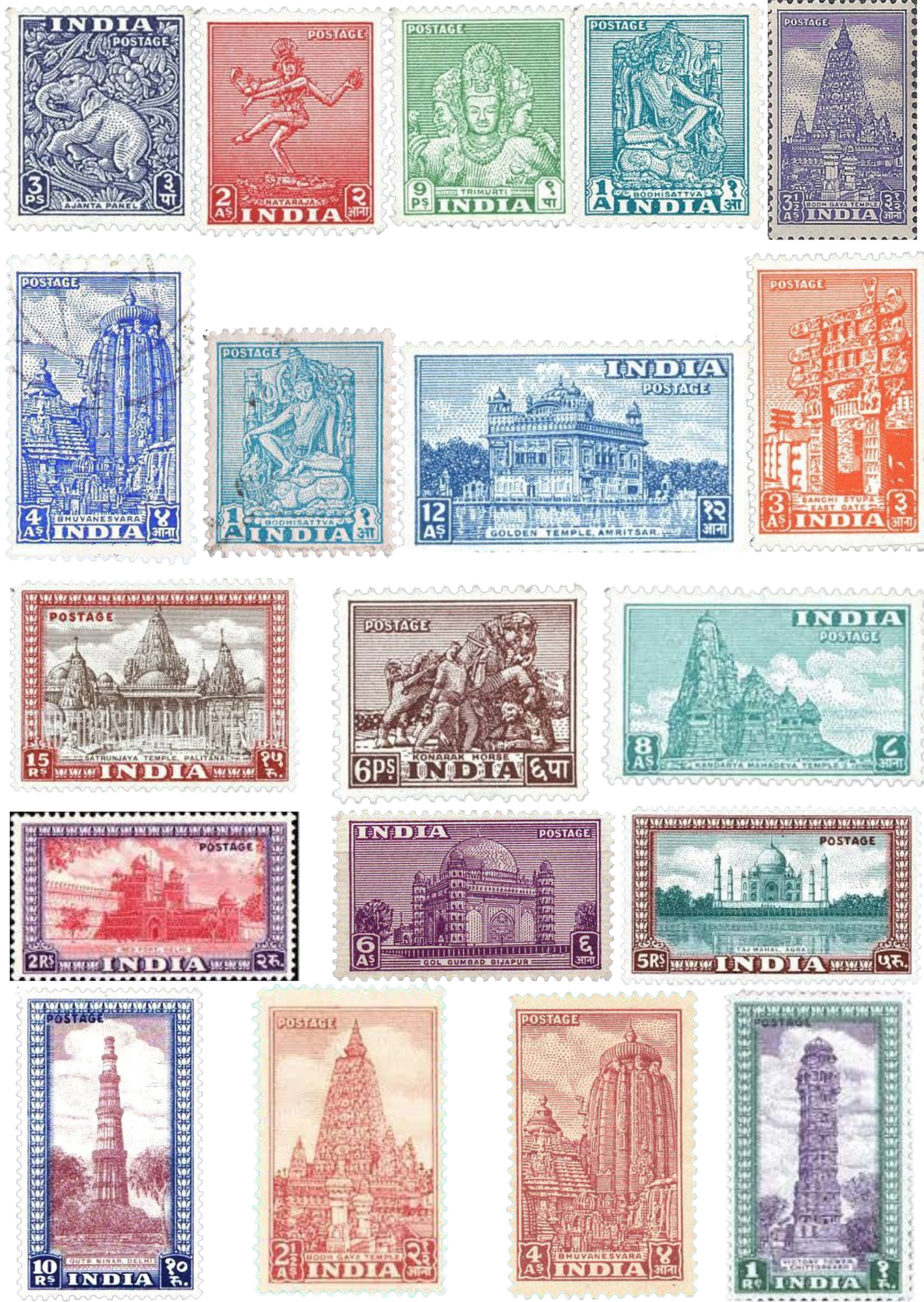 Archeological Monuments Stamps (1949) with display stand (Non-returnable)