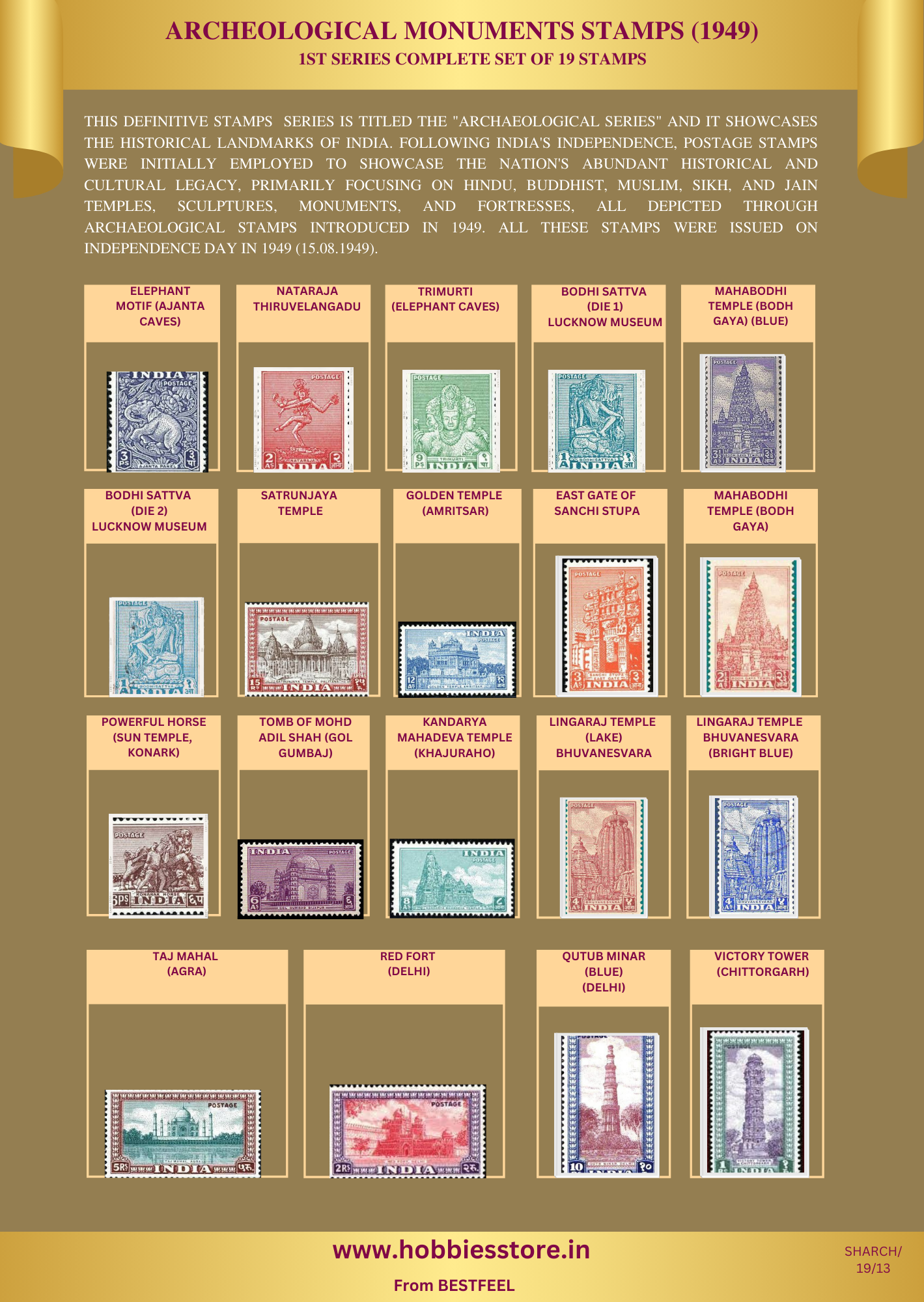 Archeological Monuments Stamps (1949) with display stand (Non-returnable)