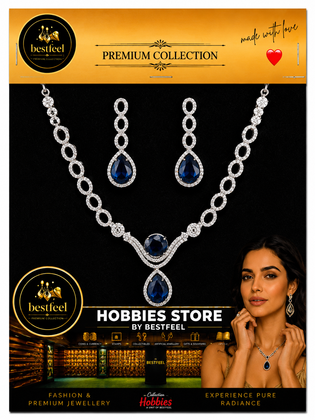 Elegant American Diamond Necklace Set for Women | Silver-Tone Crystal Jewellery Set with Teardrop Stone Pendant & Matching Earrings | Wedding, Party & Festive Wear