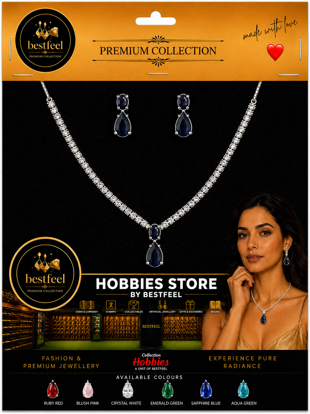 Elegant Silver-Tone American Diamond Necklace Set for Women | Blush Pink Teardrop Crystal Pendant & Matching Earrings | Wedding & Party Jewellery