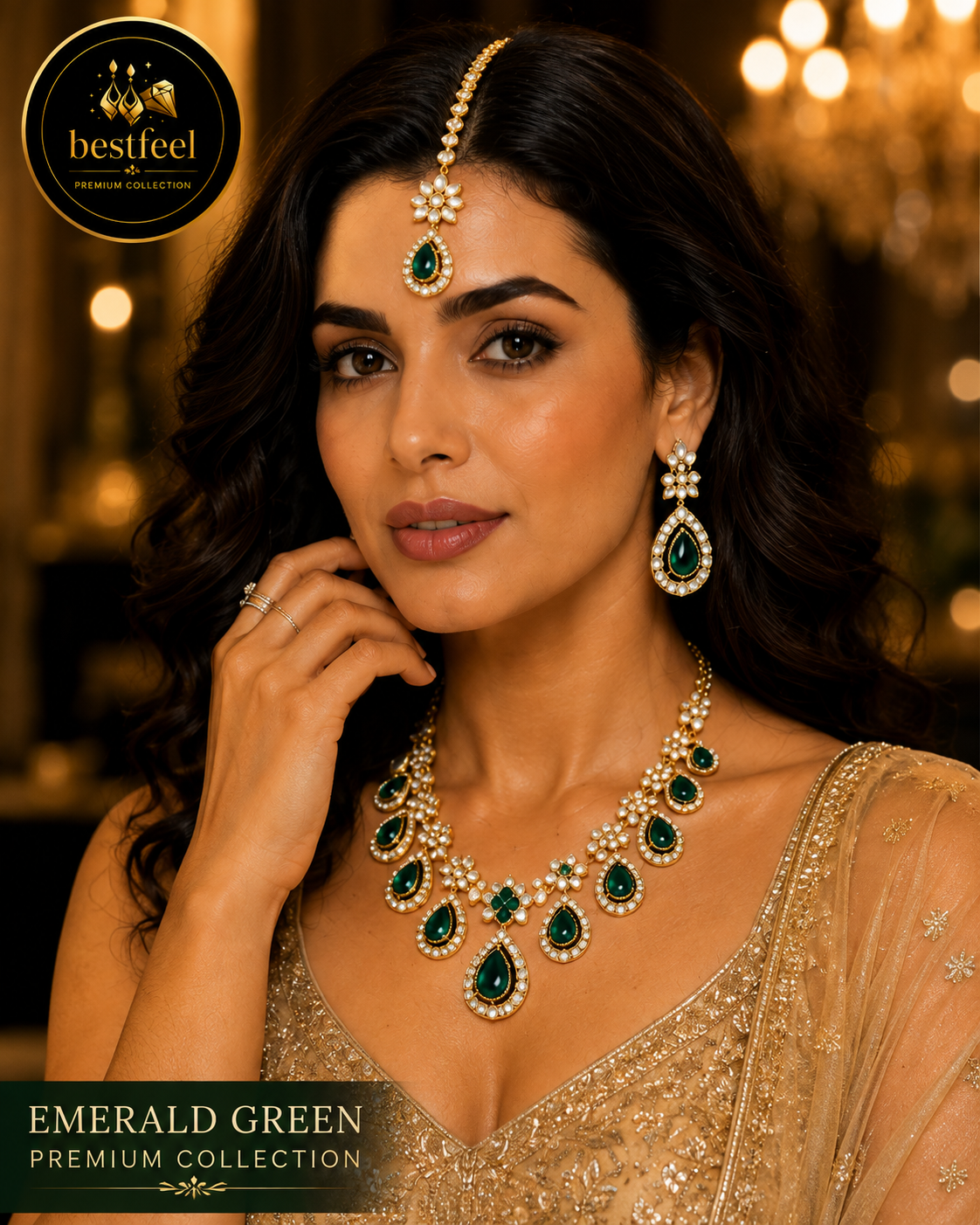 Bestfeel Premium Kundan & American Diamond Necklace Set for Women | Ruby Red Teardrop Stone Bridal Jewellery Set with Matching Earrings & Maang Tikka | Wedding, Festive & Party Wear