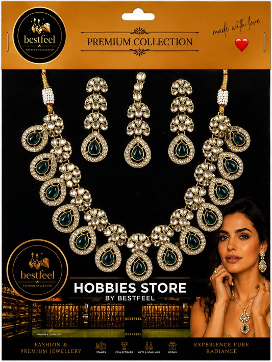 Bestfeel Premium Kundan & American Diamond Necklace Set for Women | Ruby Red Teardrop Stone Bridal Jewellery Set with Matching Earrings & Maang Tikka | Wedding, Festive & Party Wear
