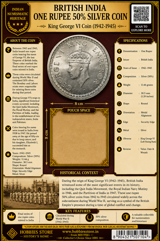 King George VI One Rupee 50% Silver Coin (1942-1945) (Demonetized & Collectible Category)