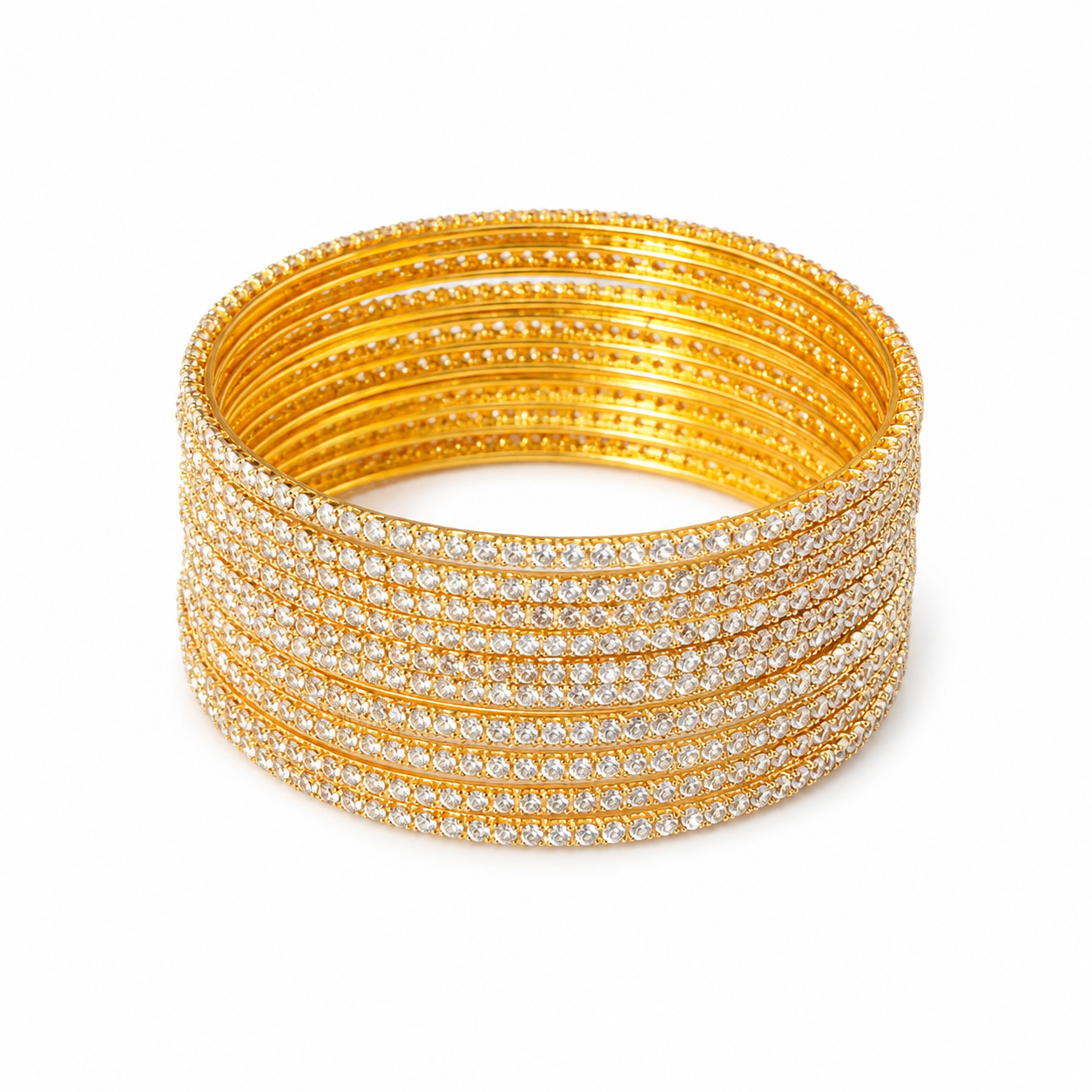 Elegant Gold-Tone & Mehndi tone Crystal Studded Bangles Set for Women | Slim Designer Stackable Bangles | Wedding, Festive & Traditional Fashion Jewellery