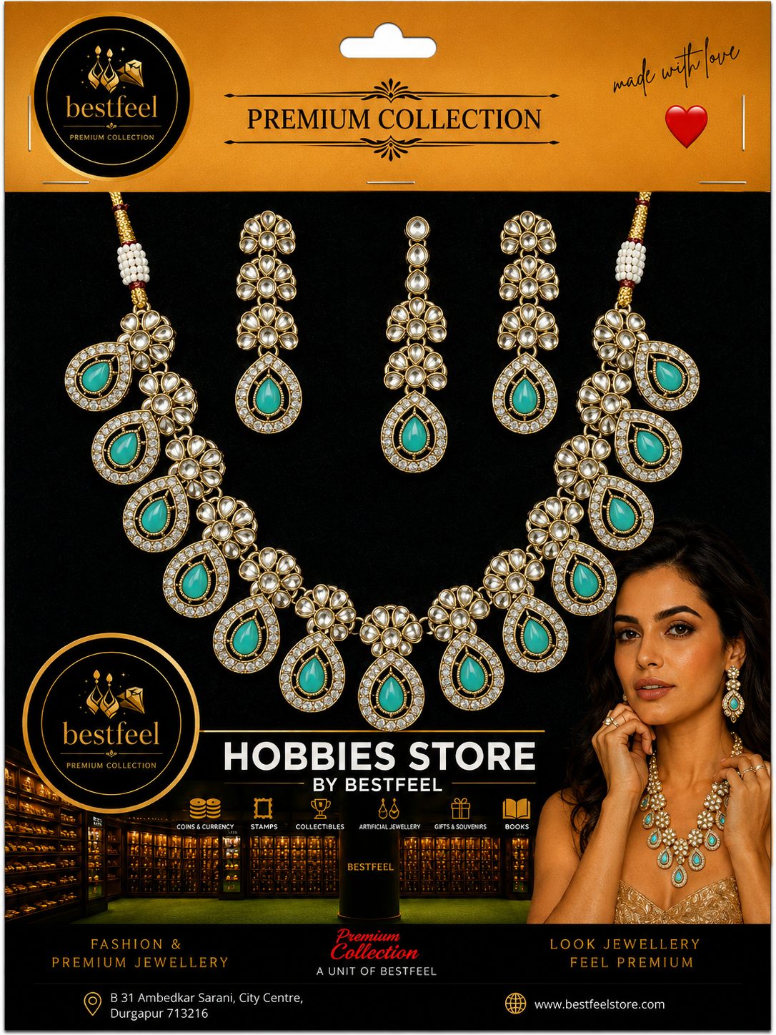 Bestfeel Premium Kundan & American Diamond Necklace Set for Women | Ruby Red Teardrop Stone Bridal Jewellery Set with Matching Earrings & Maang Tikka | Wedding, Festive & Party Wear