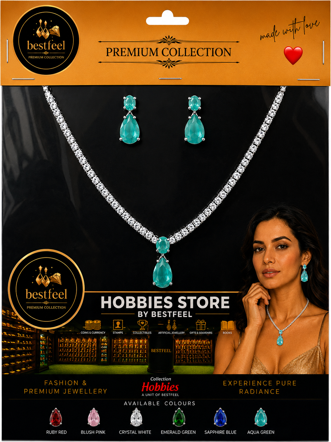 Elegant Silver-Tone American Diamond Necklace Set for Women | Blush Pink Teardrop Crystal Pendant & Matching Earrings | Wedding & Party Jewellery