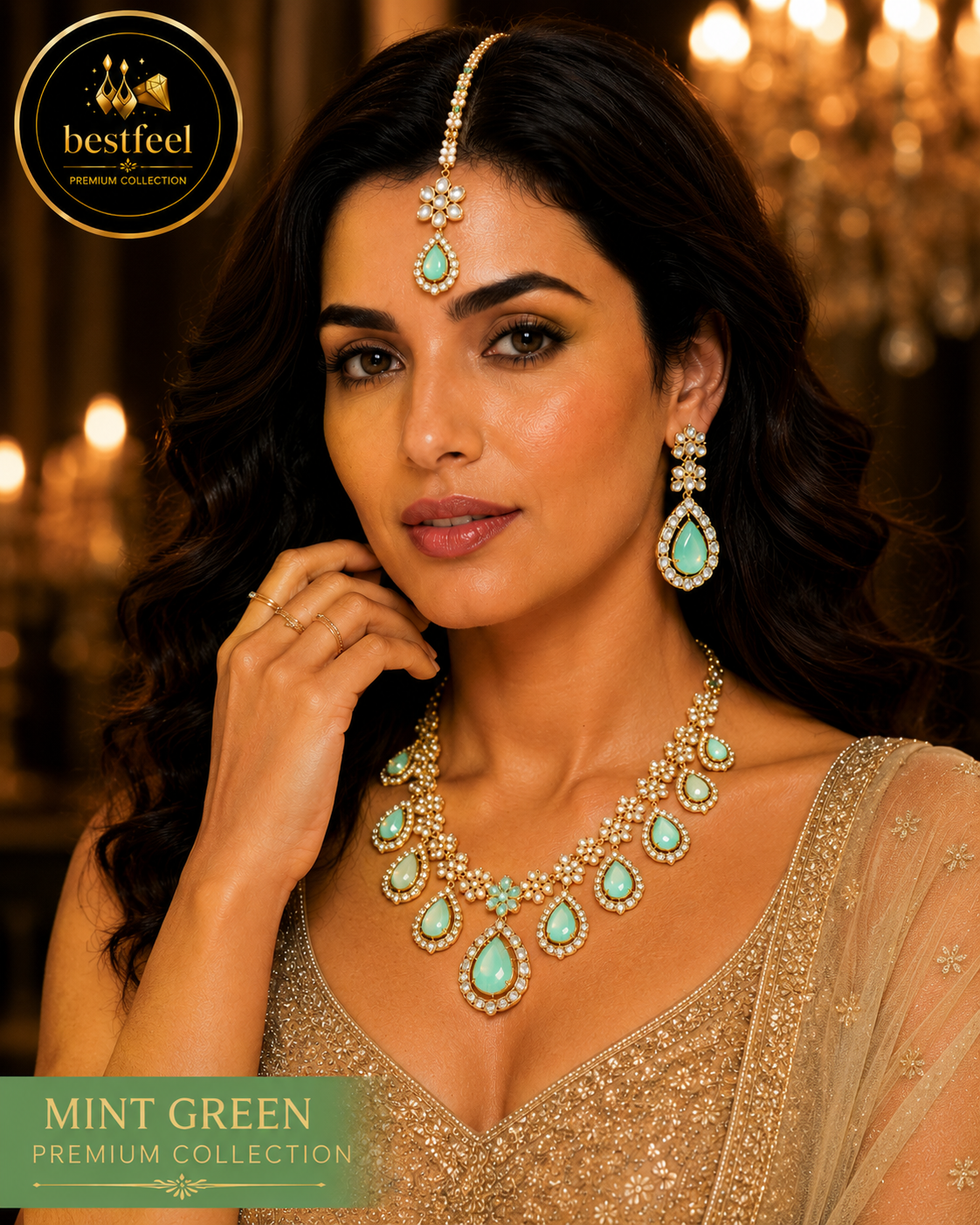 Bestfeel Premium Kundan & American Diamond Necklace Set for Women | Ruby Red Teardrop Stone Bridal Jewellery Set with Matching Earrings & Maang Tikka | Wedding, Festive & Party Wear