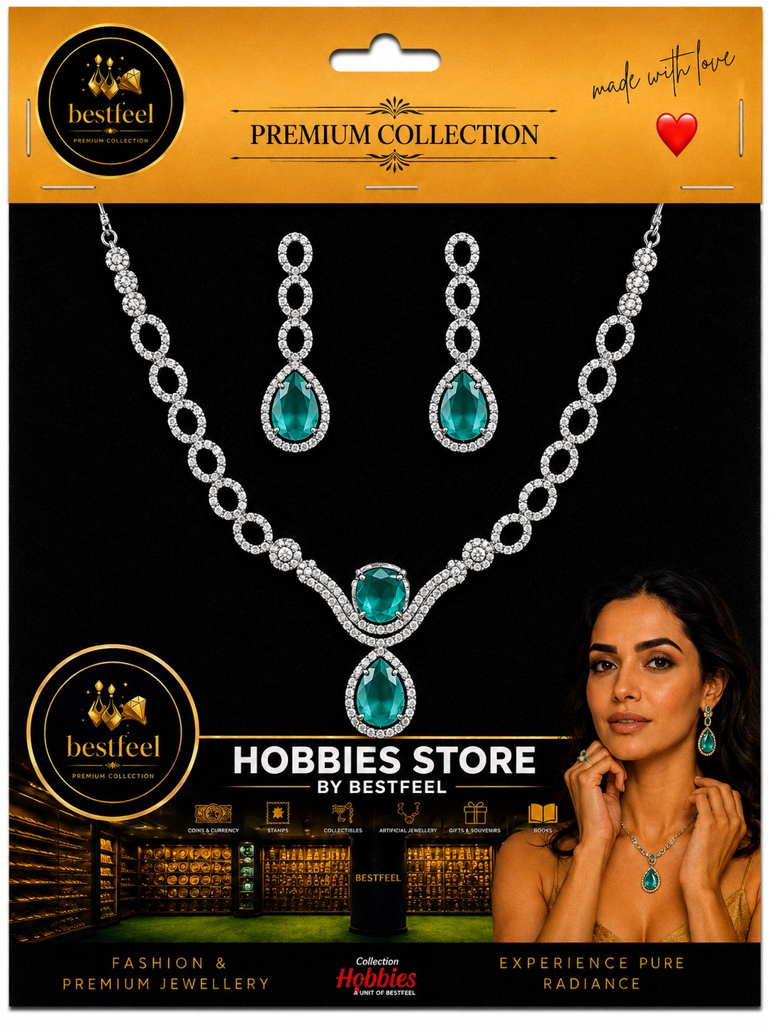 Elegant American Diamond Necklace Set for Women | Silver-Tone Crystal Jewellery Set with Teardrop Stone Pendant & Matching Earrings | Wedding, Party & Festive Wear