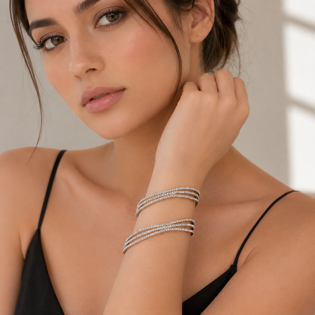 Elegant Crystal Studded Multi-Layer Bracelet for Women | Set of 2