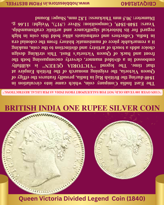 1840 QUEEN VICTORIA 1 RUPEE SILVER COIN COLLECTOR SET (Non-returnable)