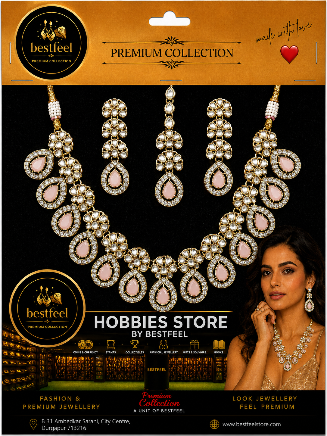 Bestfeel Premium Kundan & American Diamond Necklace Set for Women | Ruby Red Teardrop Stone Bridal Jewellery Set with Matching Earrings & Maang Tikka | Wedding, Festive & Party Wear