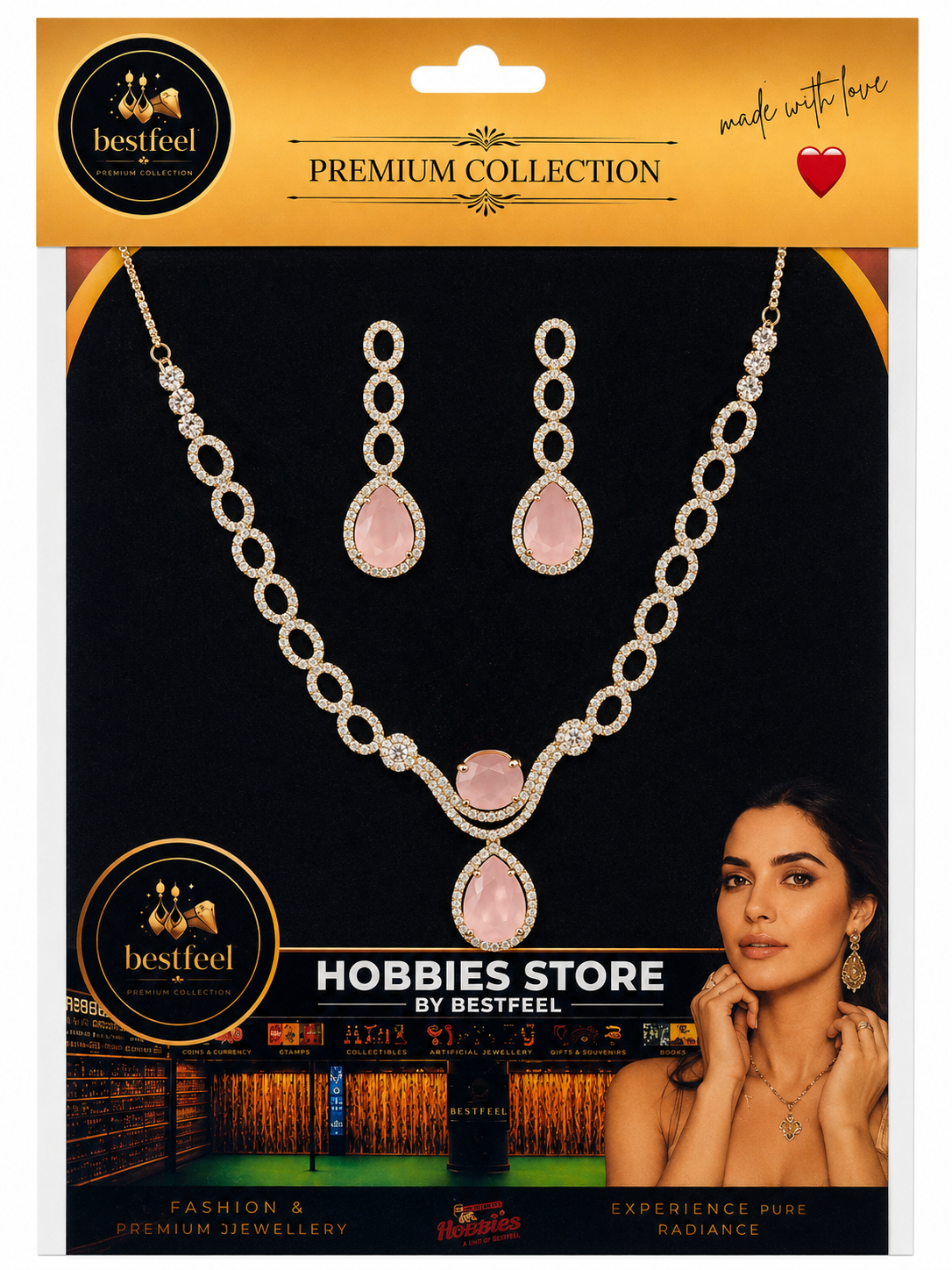 Elegant American Diamond Necklace Set for Women | Silver-Tone Crystal Jewellery Set with Teardrop Stone Pendant & Matching Earrings | Wedding, Party & Festive Wear