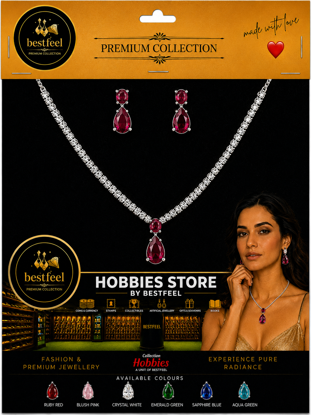 Elegant Silver-Tone American Diamond Necklace Set for Women | Blush Pink Teardrop Crystal Pendant & Matching Earrings | Wedding & Party Jewellery