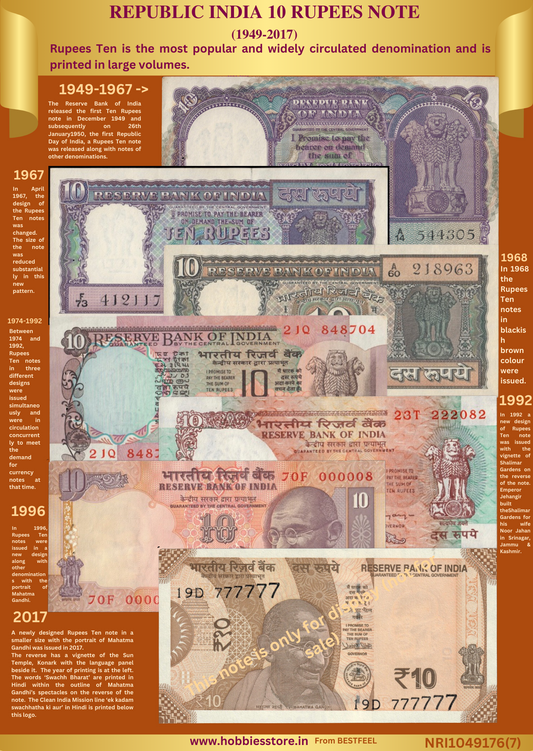 Republic India  Rs. 10  notes (1949-2017) - (Demonetized & Collectible Category) (Non-returnable)