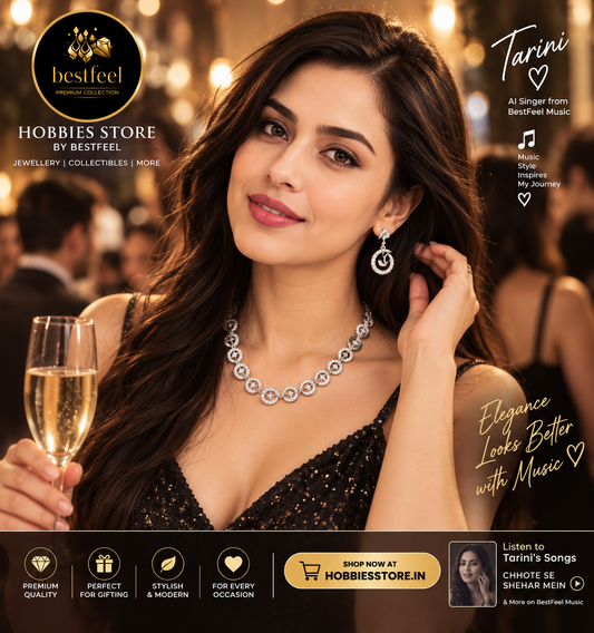 Bestfeel Premium American Diamond Silver-Tone Necklace Set for Women | Elegant Crescent Link Necklace with Matching Crescent Earrings | Stylish Party, Festive & Wedding Wear Jewellery