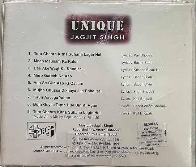 Jagjit Singh Audio CD - Album "UNIQUE" (1996)